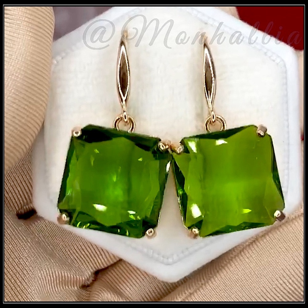 925 ice cube peridot emerald cut green gold translucent crystal lucite earrings